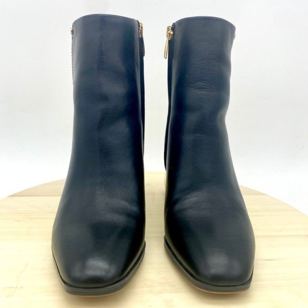 Franco Sarto Tiera Black Leather Gold Beveled Block Heel Ankle Boot Size 7M NEW! - Picture 2 of 10